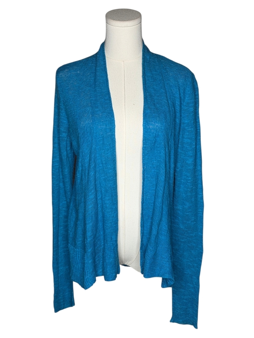 Eileen Fisher Linen Cotton Teal Open Front Cardigan Lightweight Small